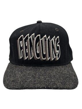RARE Vintage Snapback NHL AJD Pittsburgh Penguins Big Logo Spellout Hat Wool